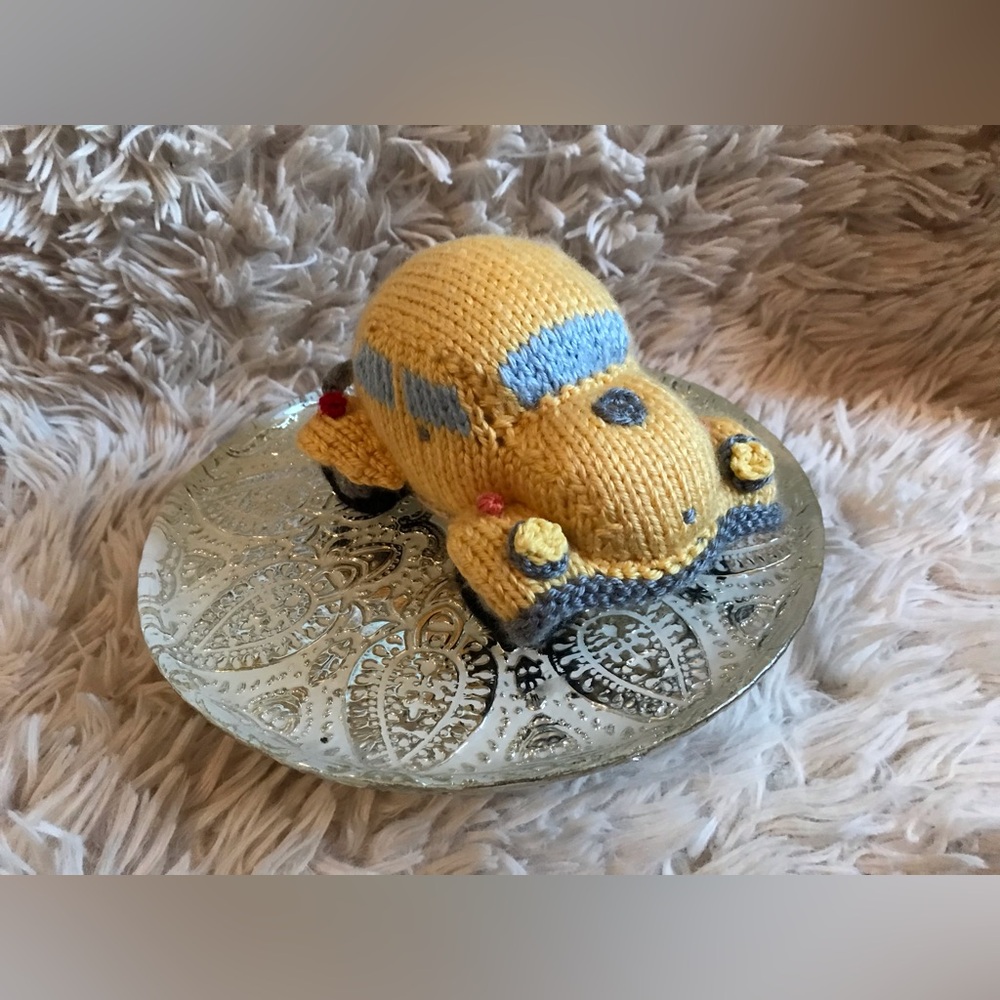 NEW Handmade Knit Yellow Car Beetle Bug Vehicle Plush Stuffed OOAK - Picture 8 of 10